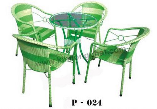 Bộ bàn thúng hoa văn bàn tròn + 4 ghế xanh P024