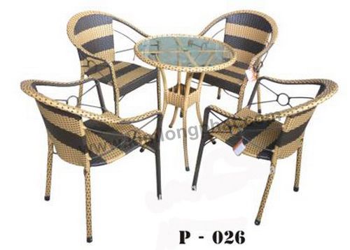 Bộ bàn thúng hoa văn bàn tròn + 4 ghế nâu vàng P026